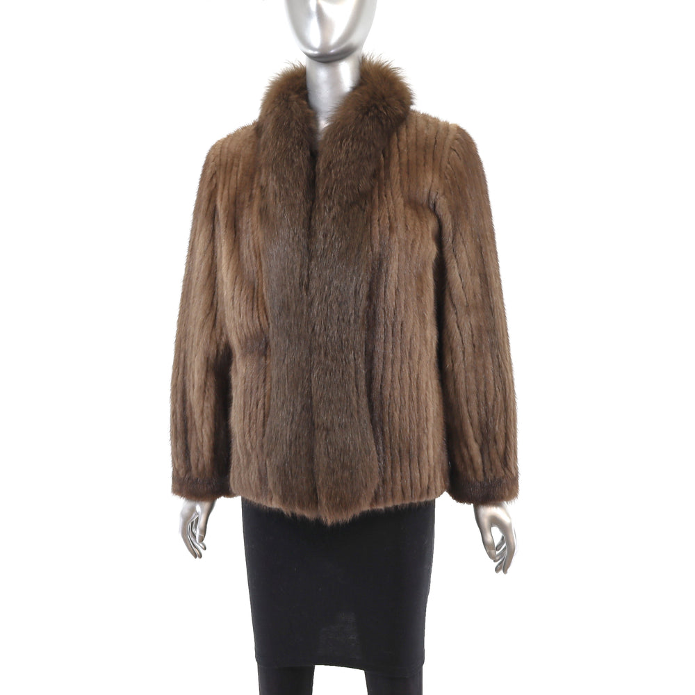 Lunaraine Mink Corded Jacket with Fox Tuxedo- Size S