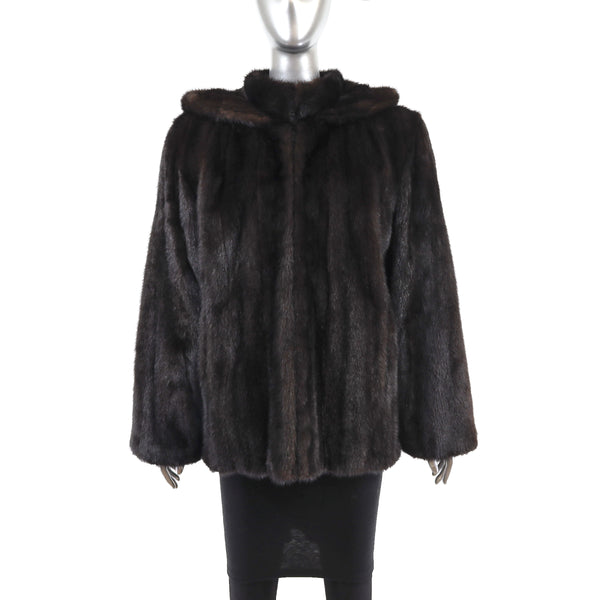 Hooded Mahogany Mink Jacket- Size M