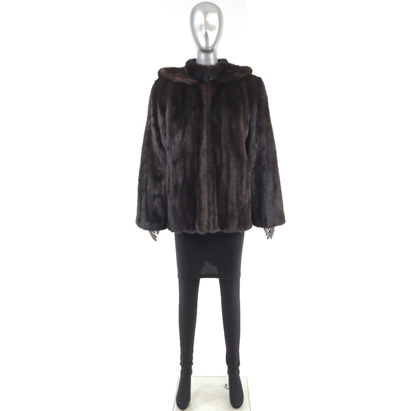 Hooded Mahogany Mink Jacket- Size M