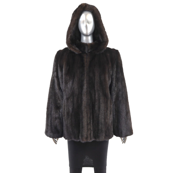 Hooded Mahogany Mink Jacket- Size M