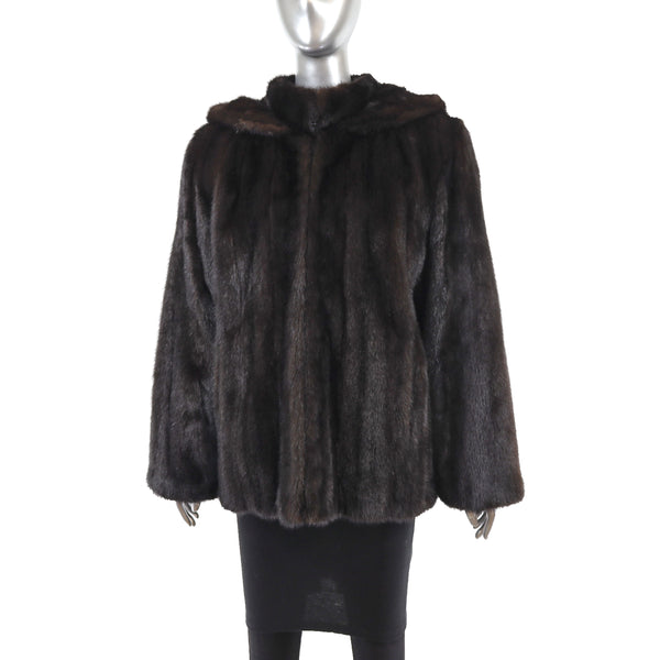 Hooded Mahogany Mink Jacket- Size M