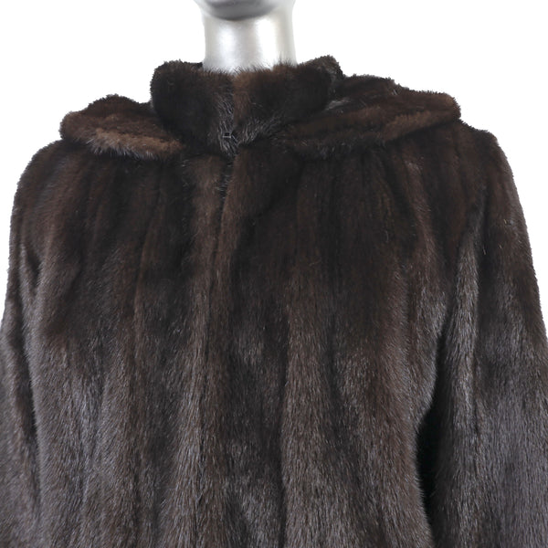 Hooded Mahogany Mink Jacket- Size M