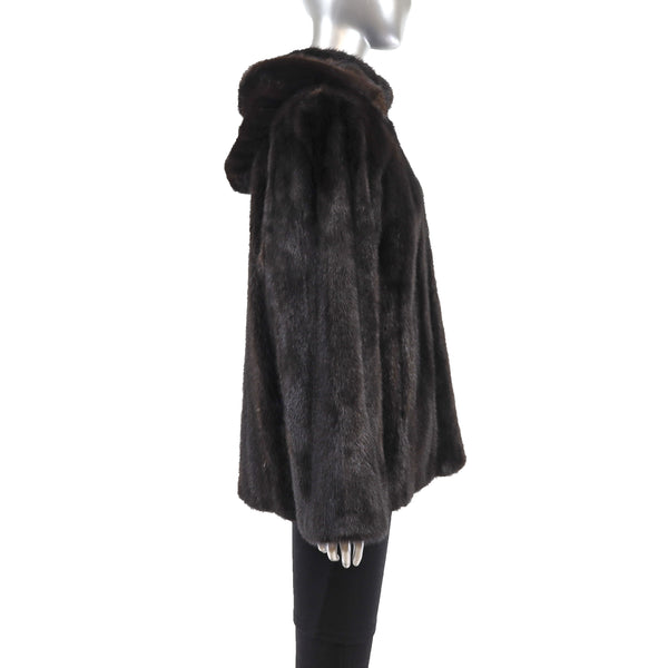 Hooded Mahogany Mink Jacket- Size M