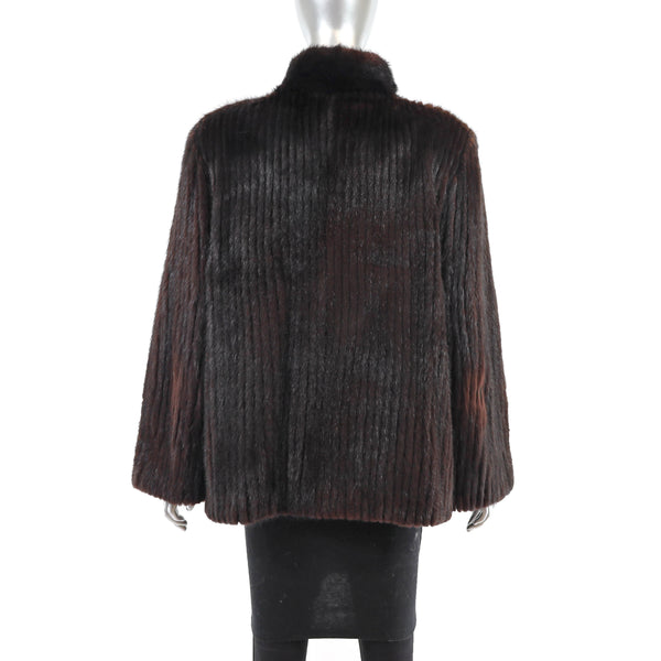 Mahogany Mink Corded Jacket with Mink Collar- Size L