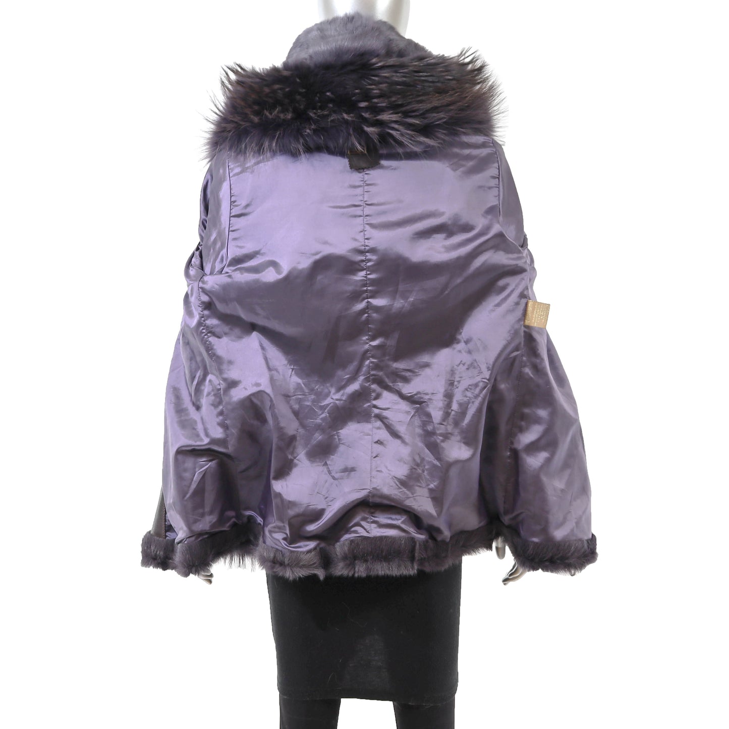 Purple Hooded Lamb Jacket with Fox Trim and Leather- Size S