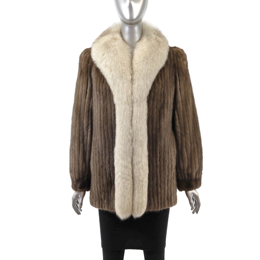 Light Brown Corded Mink Jacket with Fox Tuxedo- Size M