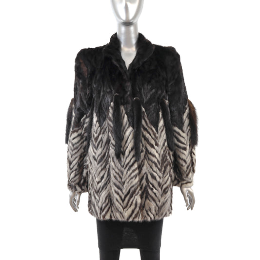 Black and Grey Section Mink Jacket- Size M