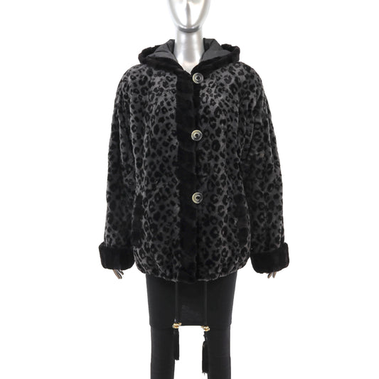 Sheared Hooded Mink Jacket Reversible to Taffeta- Size XL