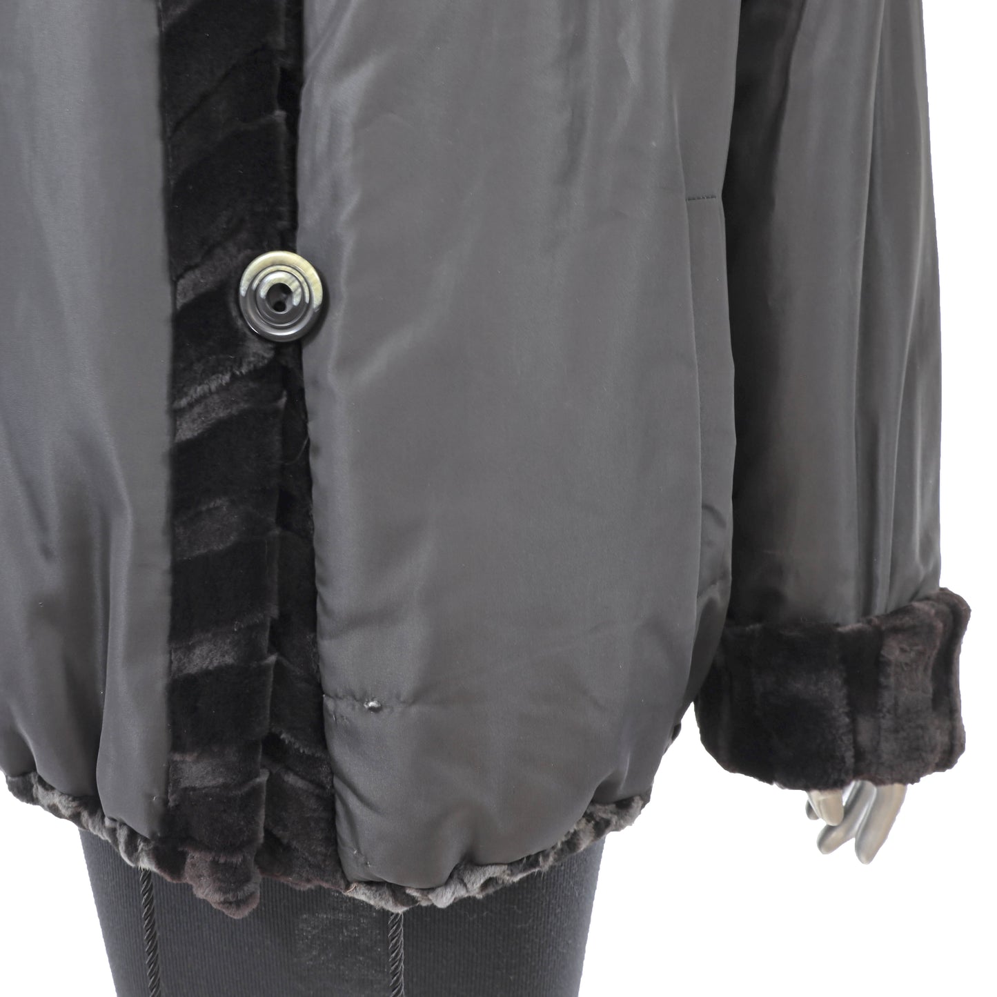 Sheared Hooded Mink Jacket Reversible to Taffeta- Size XL