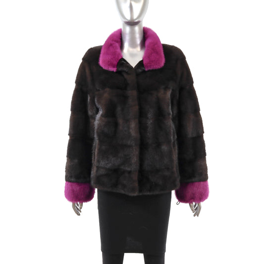 Brown and Pink Mink Jacket- Size S