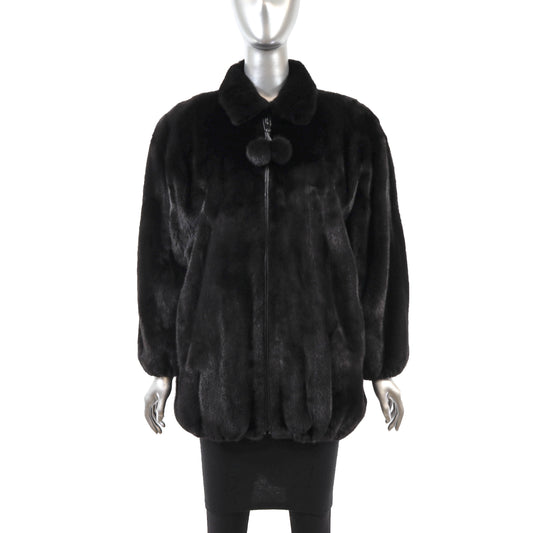 Black Mink Bomber Jacket- Size L-XL