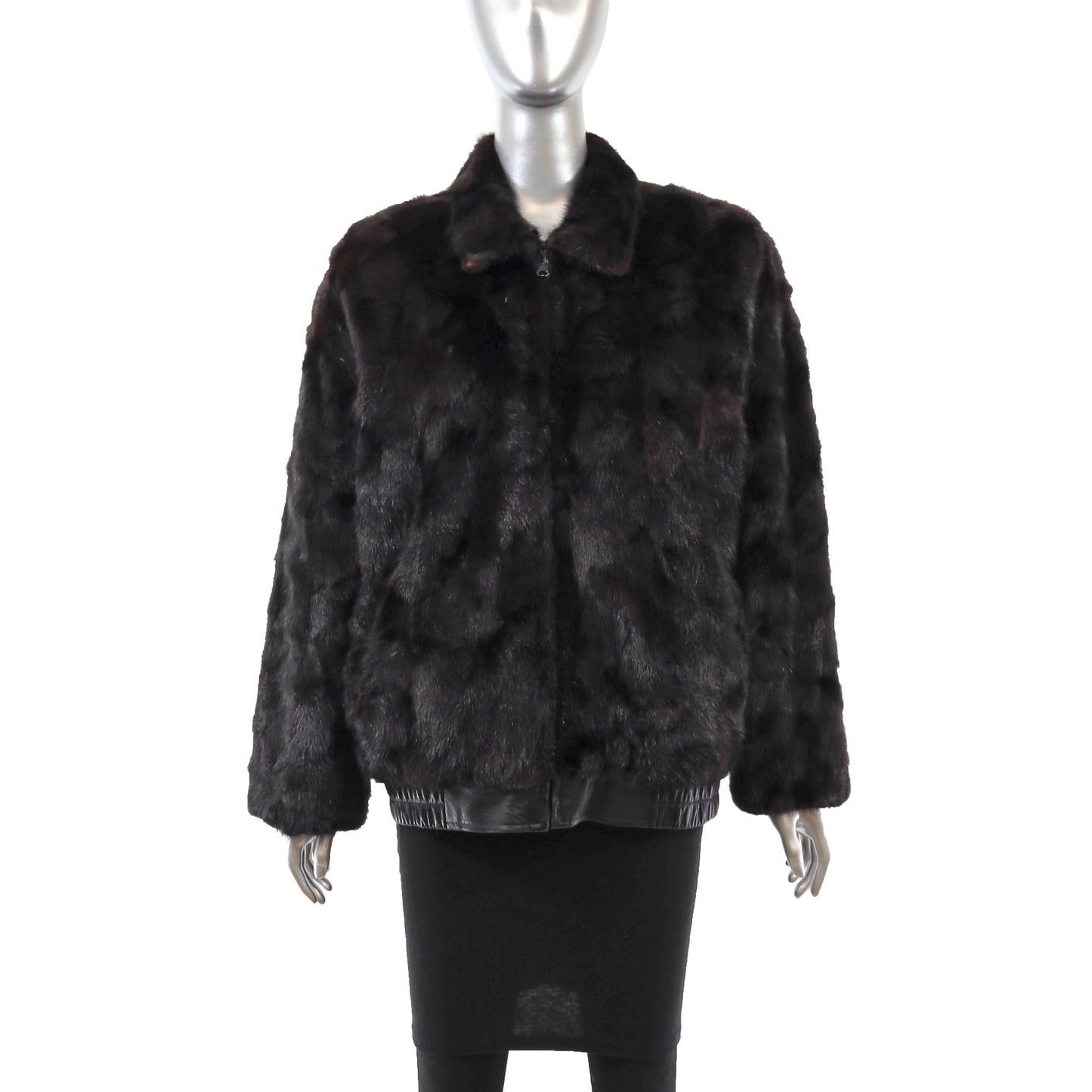 Dark Brown Section Mink Bomber Jacket- Size M