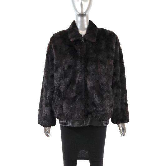 Dark Brown Section Mink Bomber Jacket- Size M