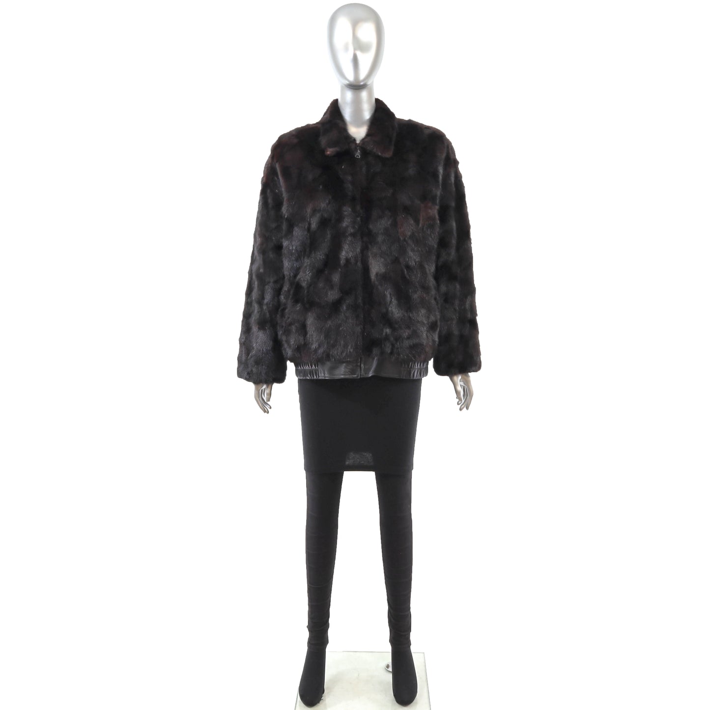 Dark Brown Section Mink Bomber Jacket- Size M