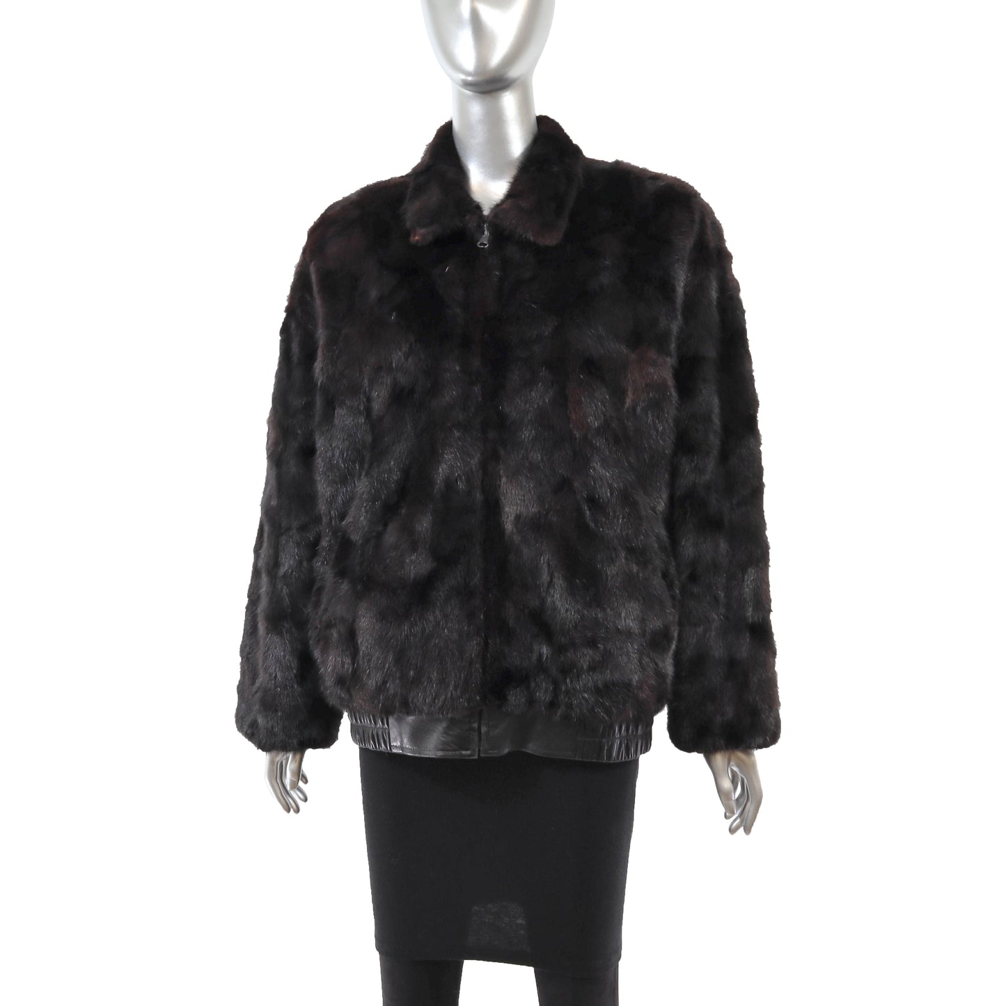 Dark Brown Section Mink Bomber Jacket- Size M
