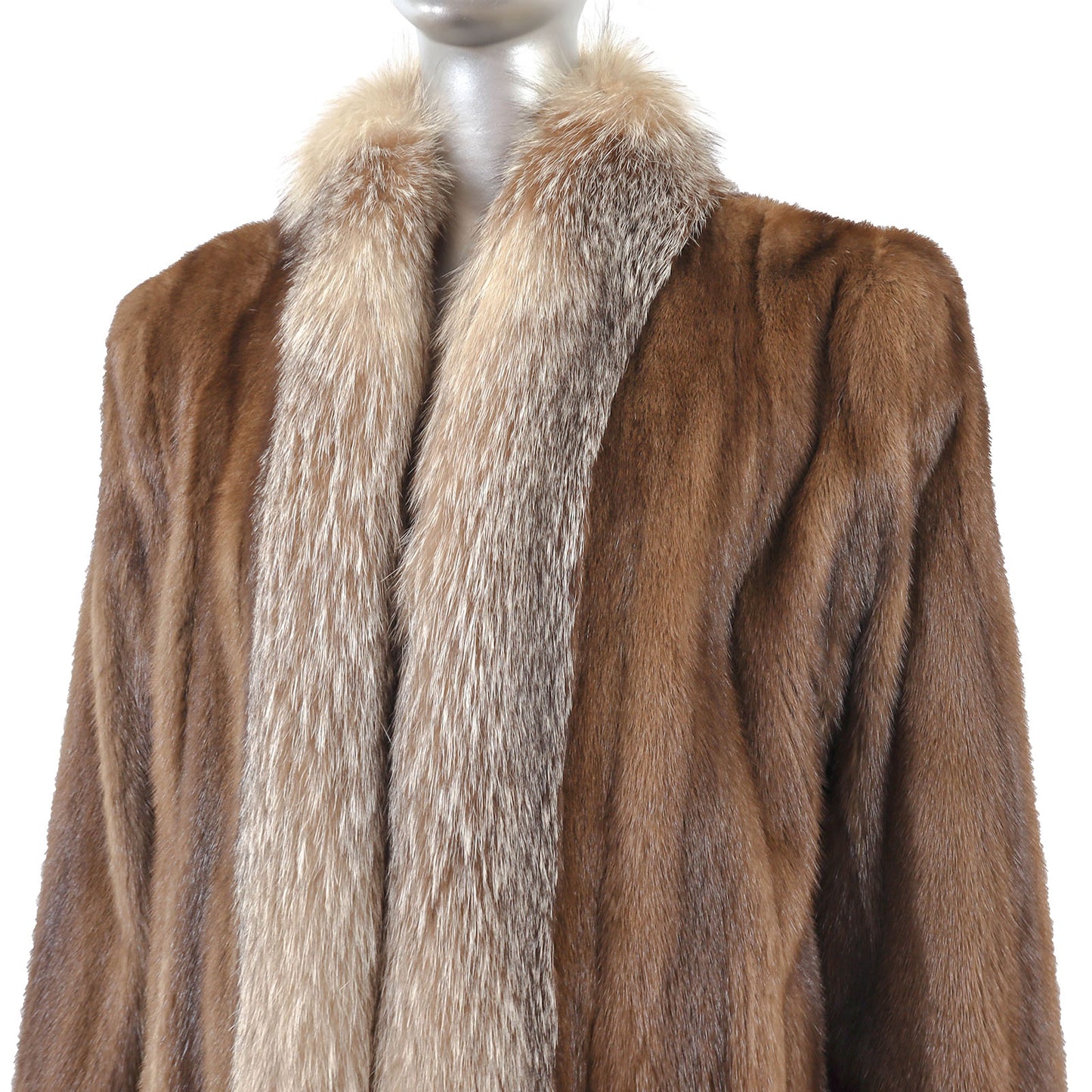 Brown Mink Jacket with Fox Tuxedo- Size M