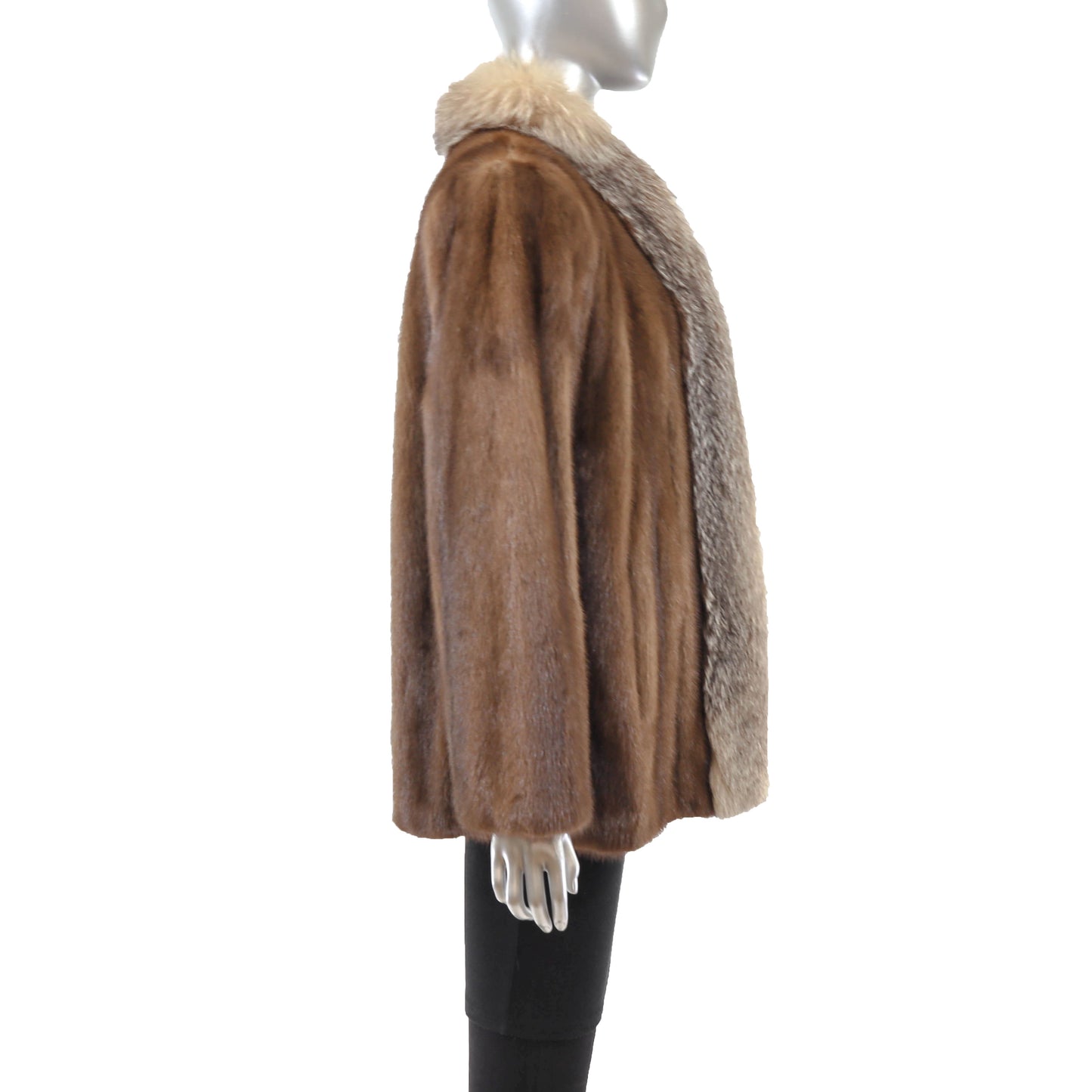 Brown Mink Jacket with Fox Tuxedo- Size M