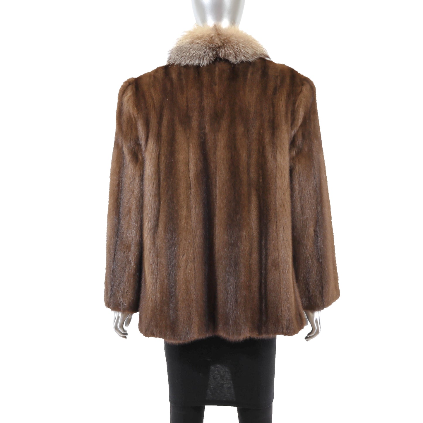 Brown Mink Jacket with Fox Tuxedo- Size M