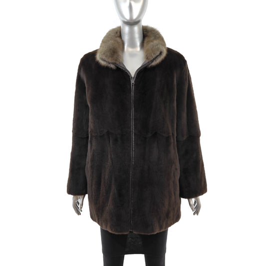Sheared Mink Jacket Reversible to Leather with Sable Collar- Size M
