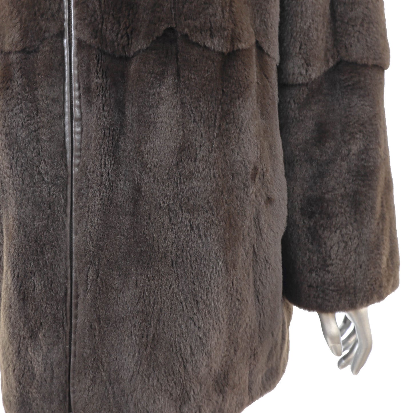 Sheared Mink Jacket Reversible to Leather with Sable Collar- Size M