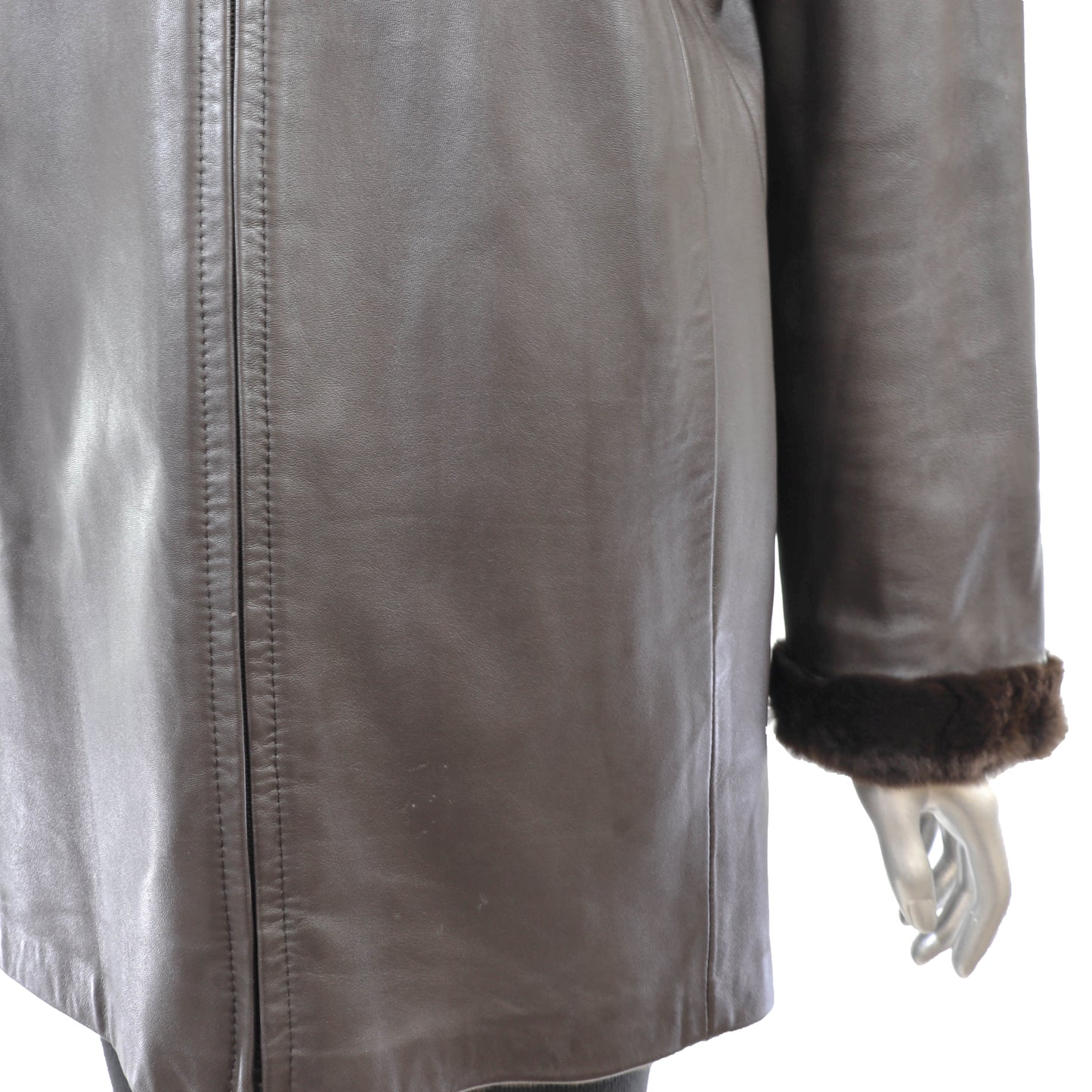 Sheared Mink Jacket Reversible to Leather with Sable Collar- Size M