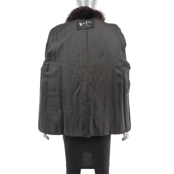 Mahogany Mink Jacket with Fox Collar - Size XXL