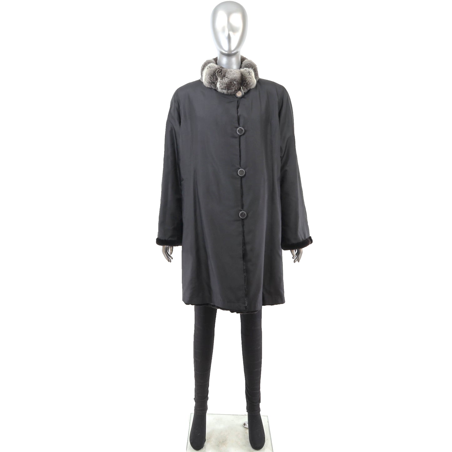Sheared Mink Stroller with Chinchilla Collar- Size XL
