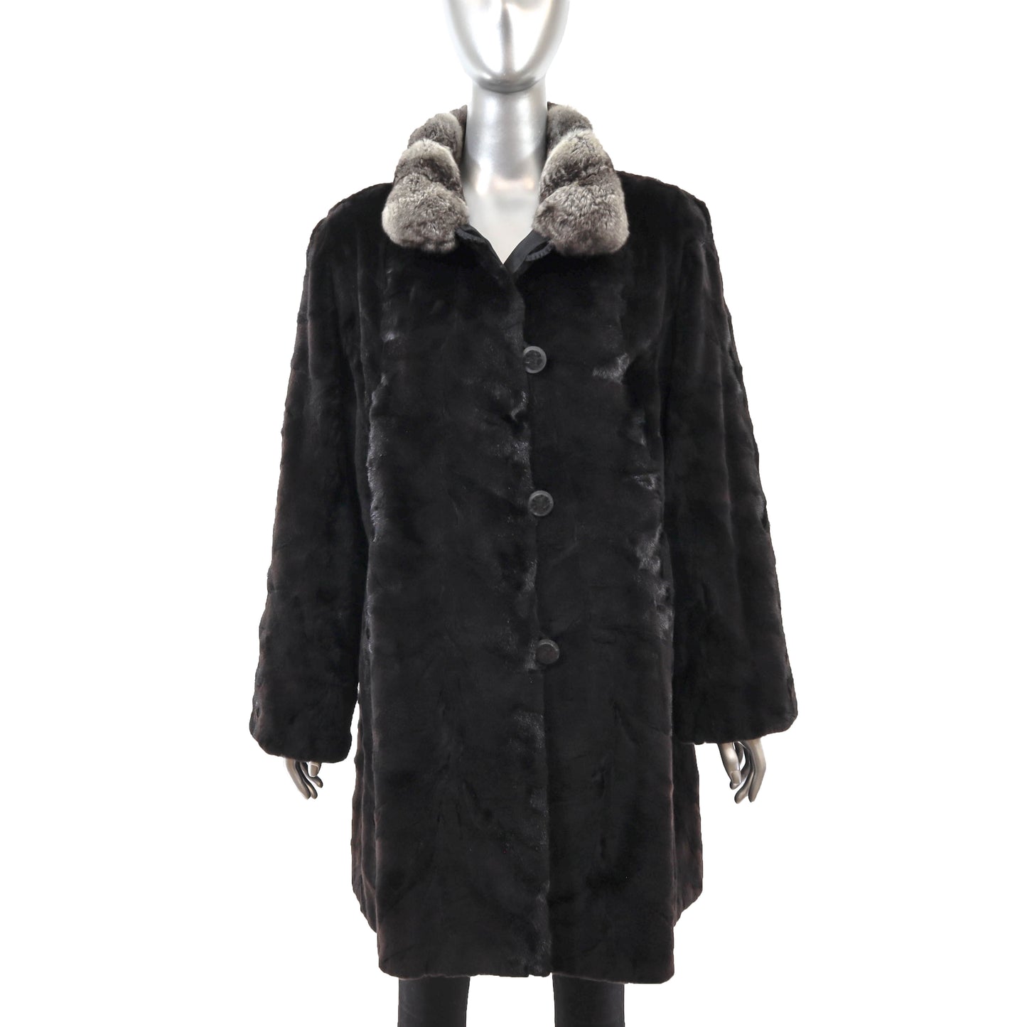 Sheared Mink Stroller with Chinchilla Collar- Size XL