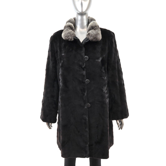 Sheared Mink Stroller with Chinchilla Collar- Size XL