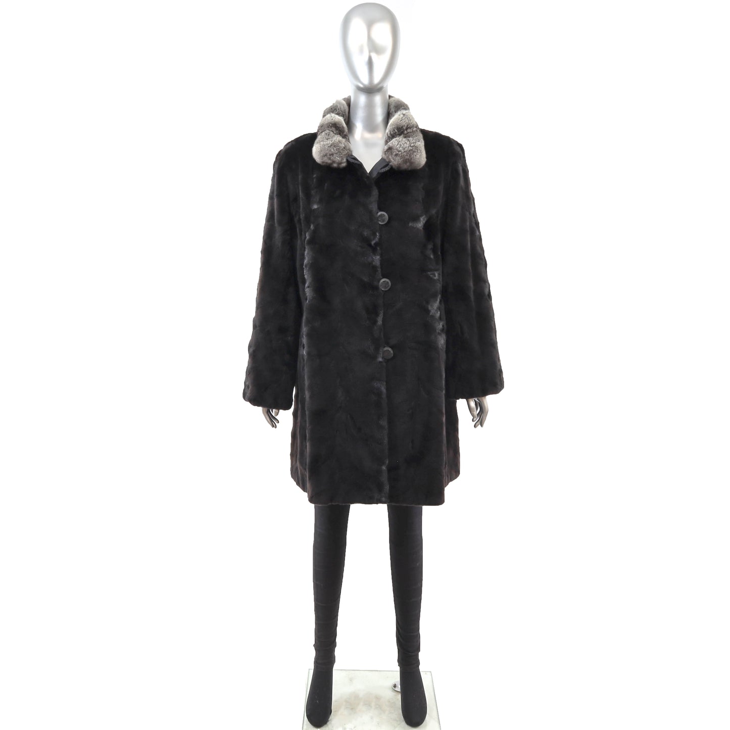 Sheared Mink Stroller with Chinchilla Collar- Size XL