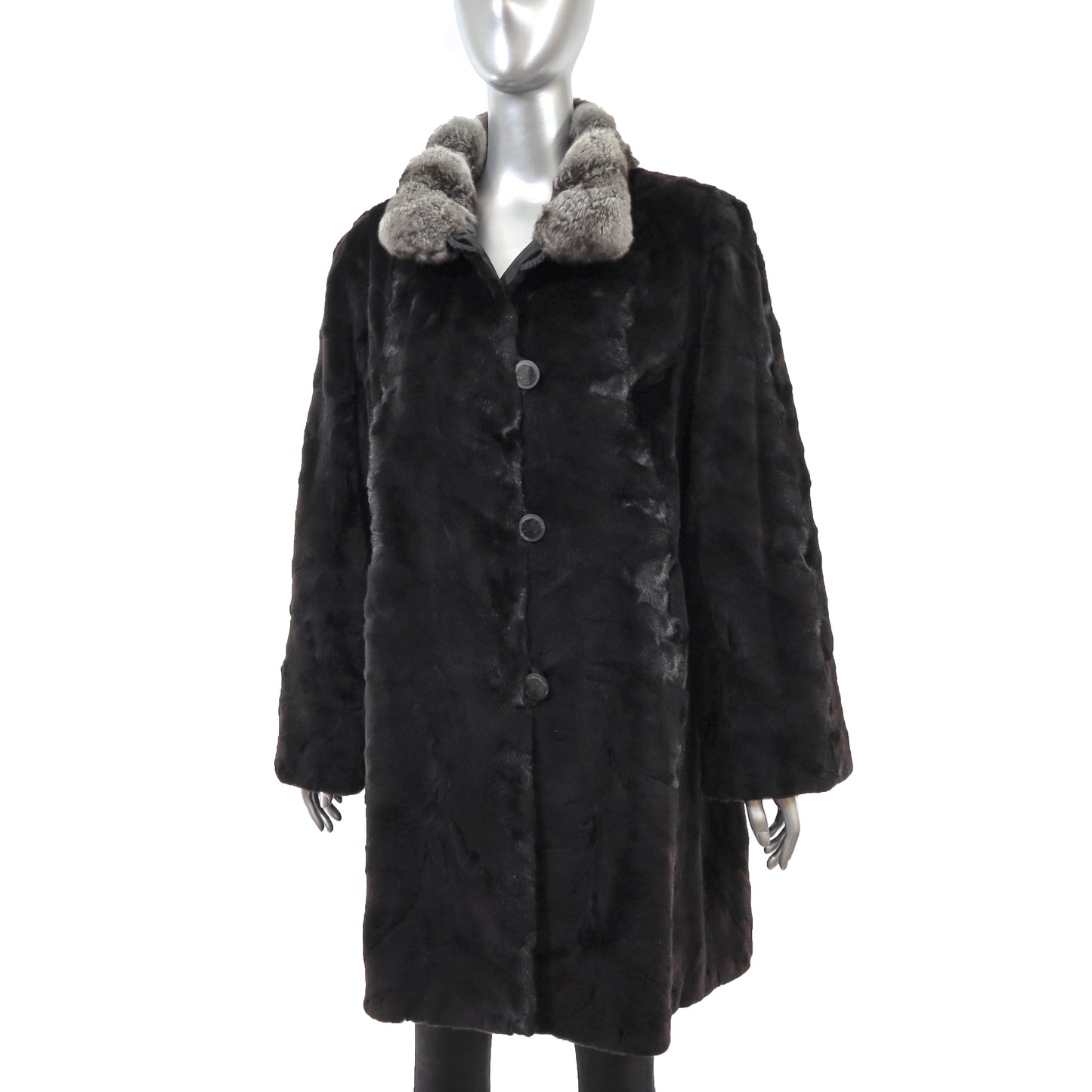 Sheared Mink Stroller with Chinchilla Collar- Size XL