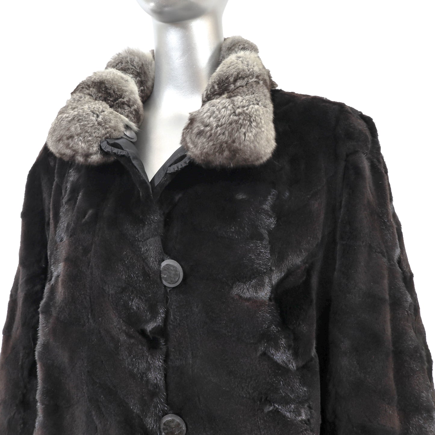 Sheared Mink Stroller with Chinchilla Collar- Size XL