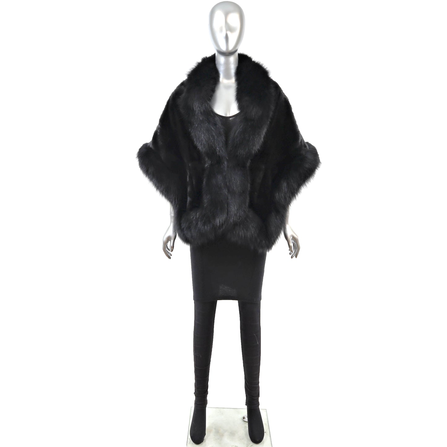 Black Mink Stole with Fox Trim- Size Free