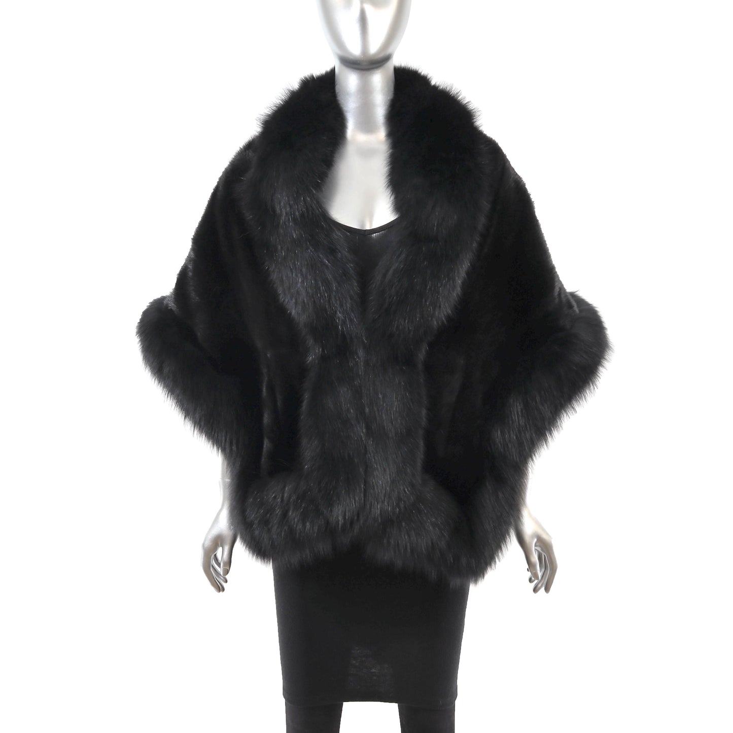 Black Mink Stole with Fox Trim- Size Free