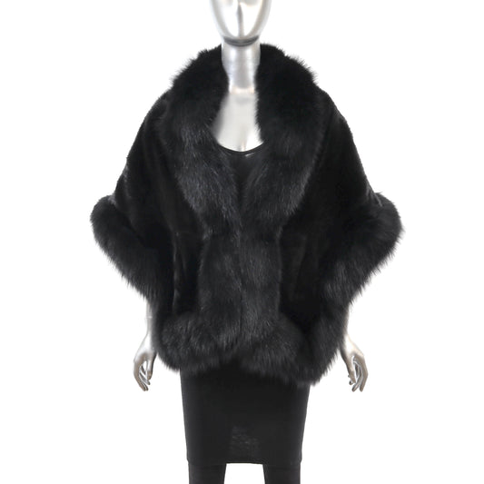 Black Mink Stole with Fox Trim- Size Free
