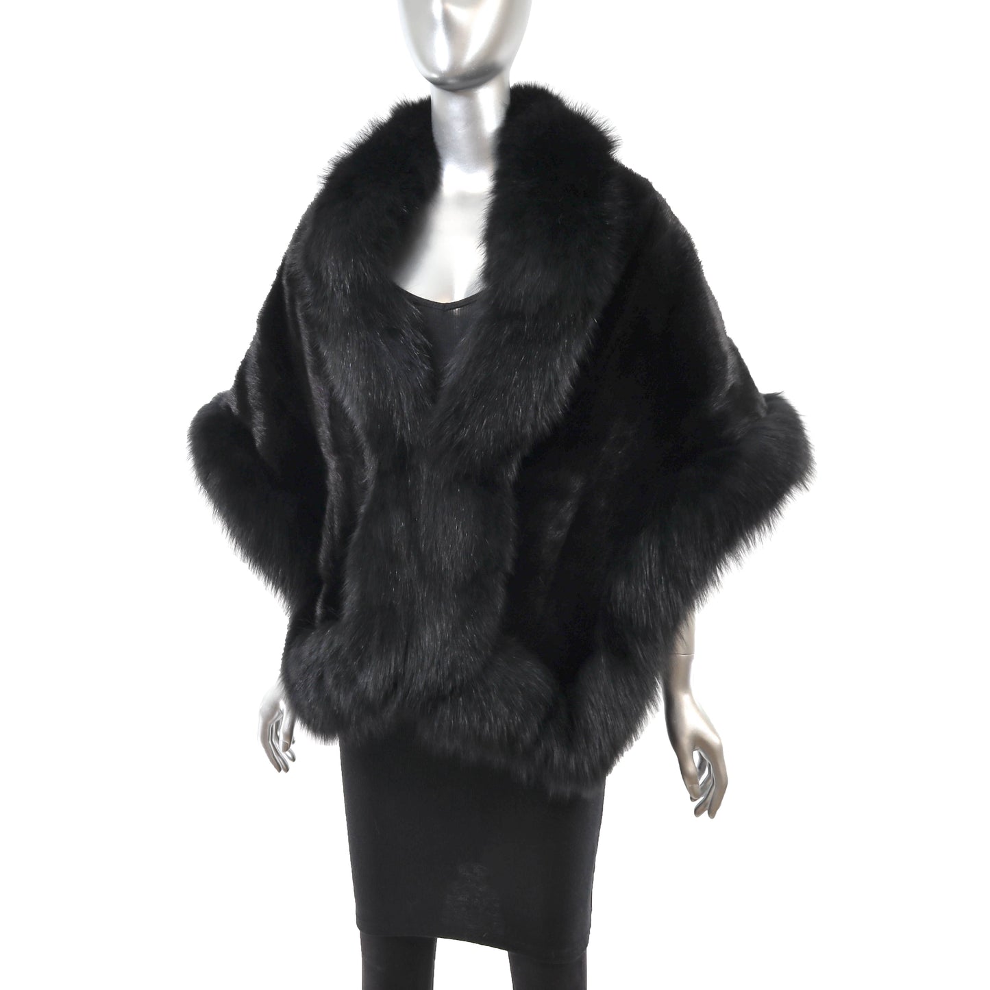 Black Mink Stole with Fox Trim- Size Free