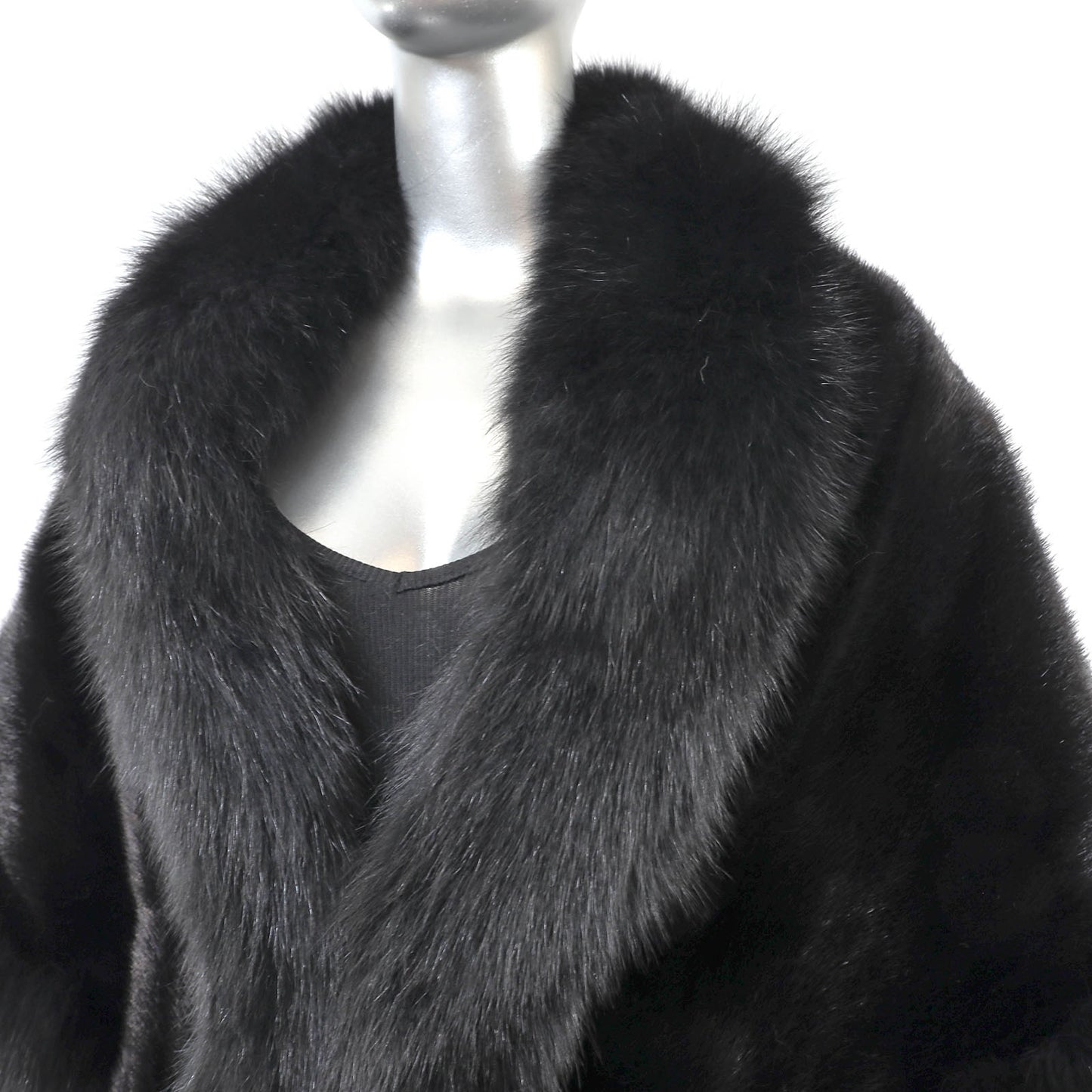 Black Mink Stole with Fox Trim- Size Free