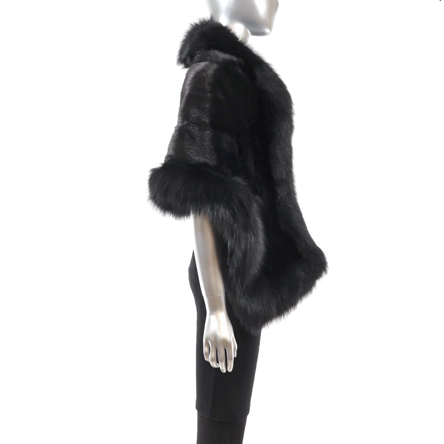 Black Mink Stole with Fox Trim- Size Free