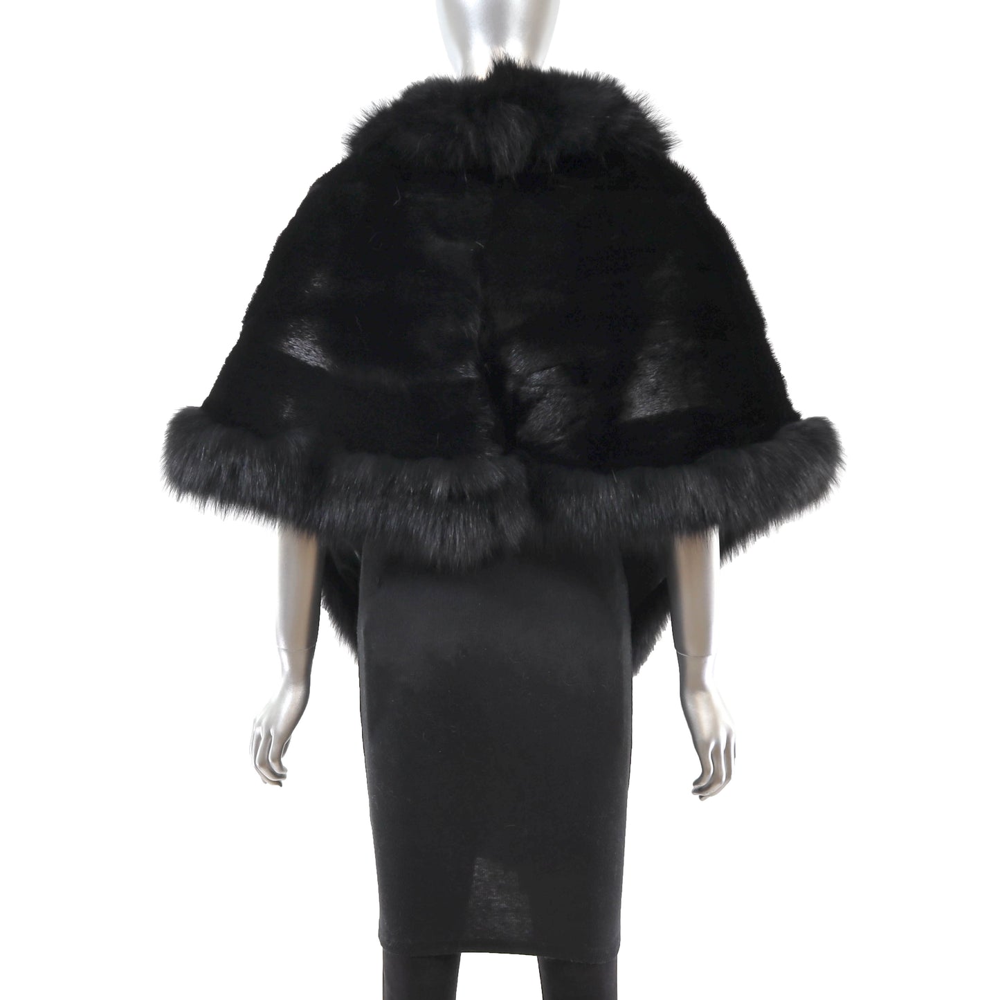 Black Mink Stole with Fox Trim- Size Free
