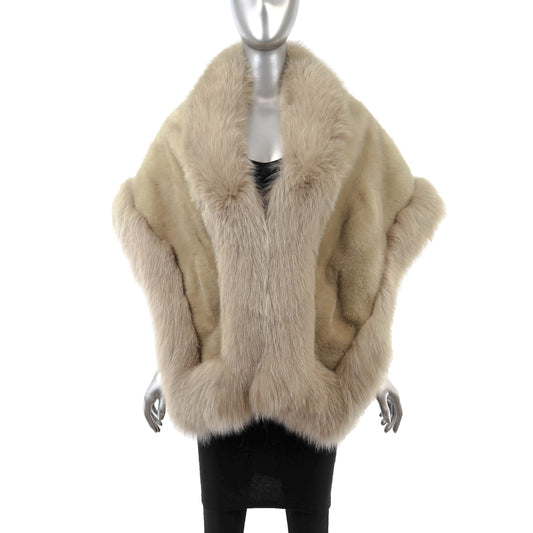 Pastel Mink Stole with Fox Trim- Size Free