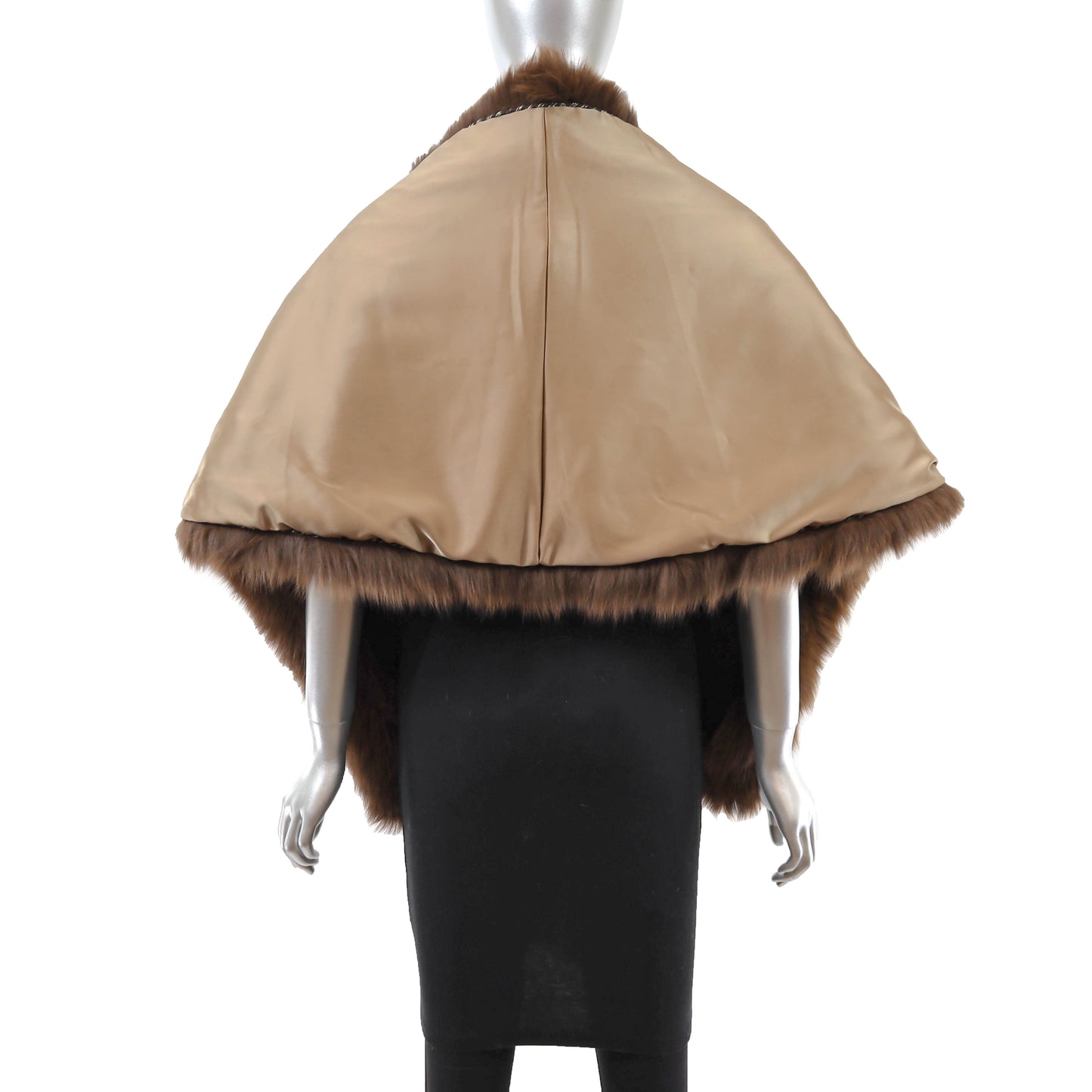 Brown Mink Stole with Fox Trim- Size Free