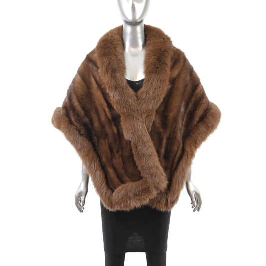 Brown Mink Stole with Fox Trim- Size Free