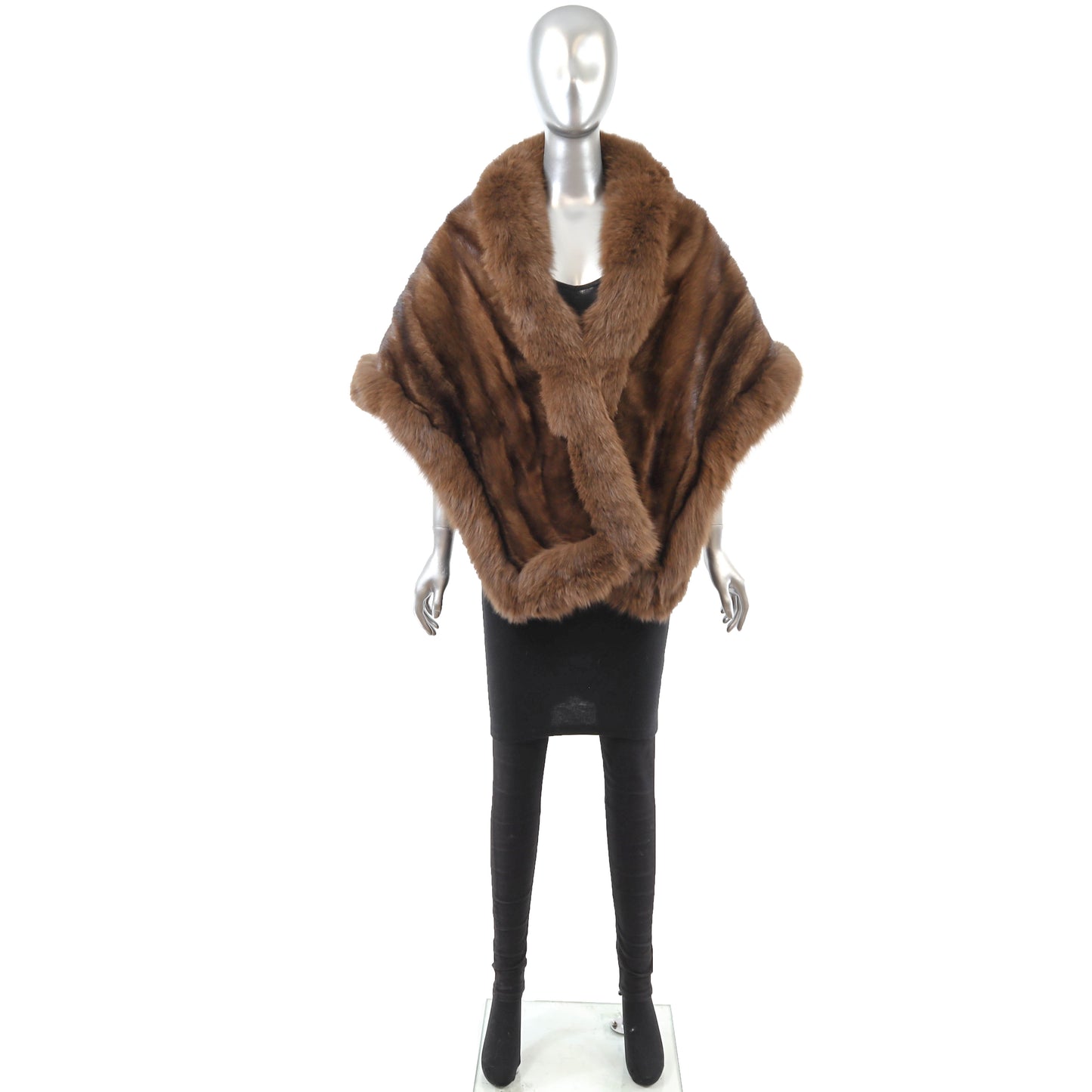 Brown Mink Stole with Fox Trim- Size Free