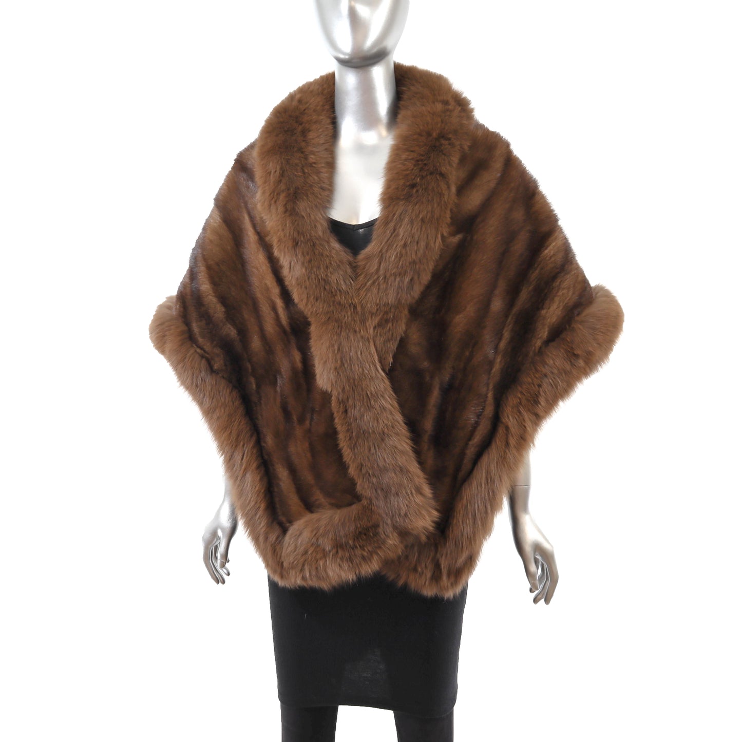 Brown Mink Stole with Fox Trim- Size Free