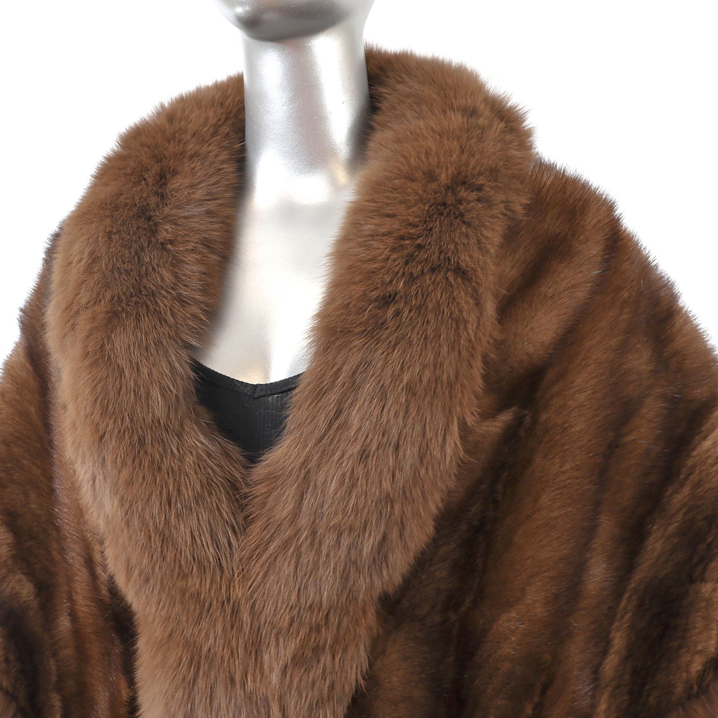 Brown Mink Stole with Fox Trim- Size Free