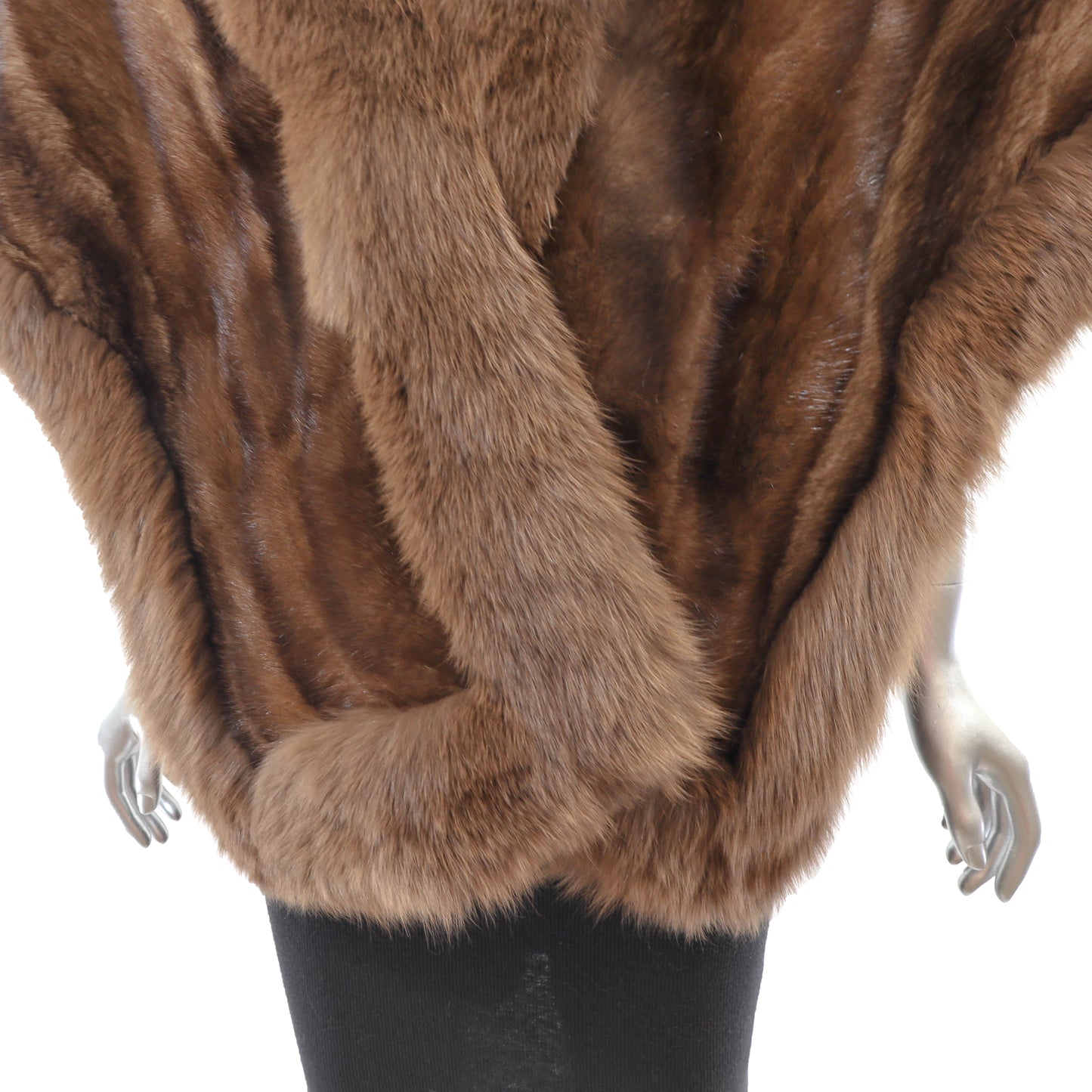 Brown Mink Stole with Fox Trim- Size Free