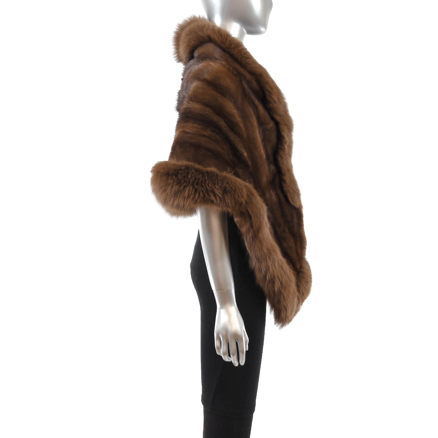 Brown Mink Stole with Fox Trim- Size Free