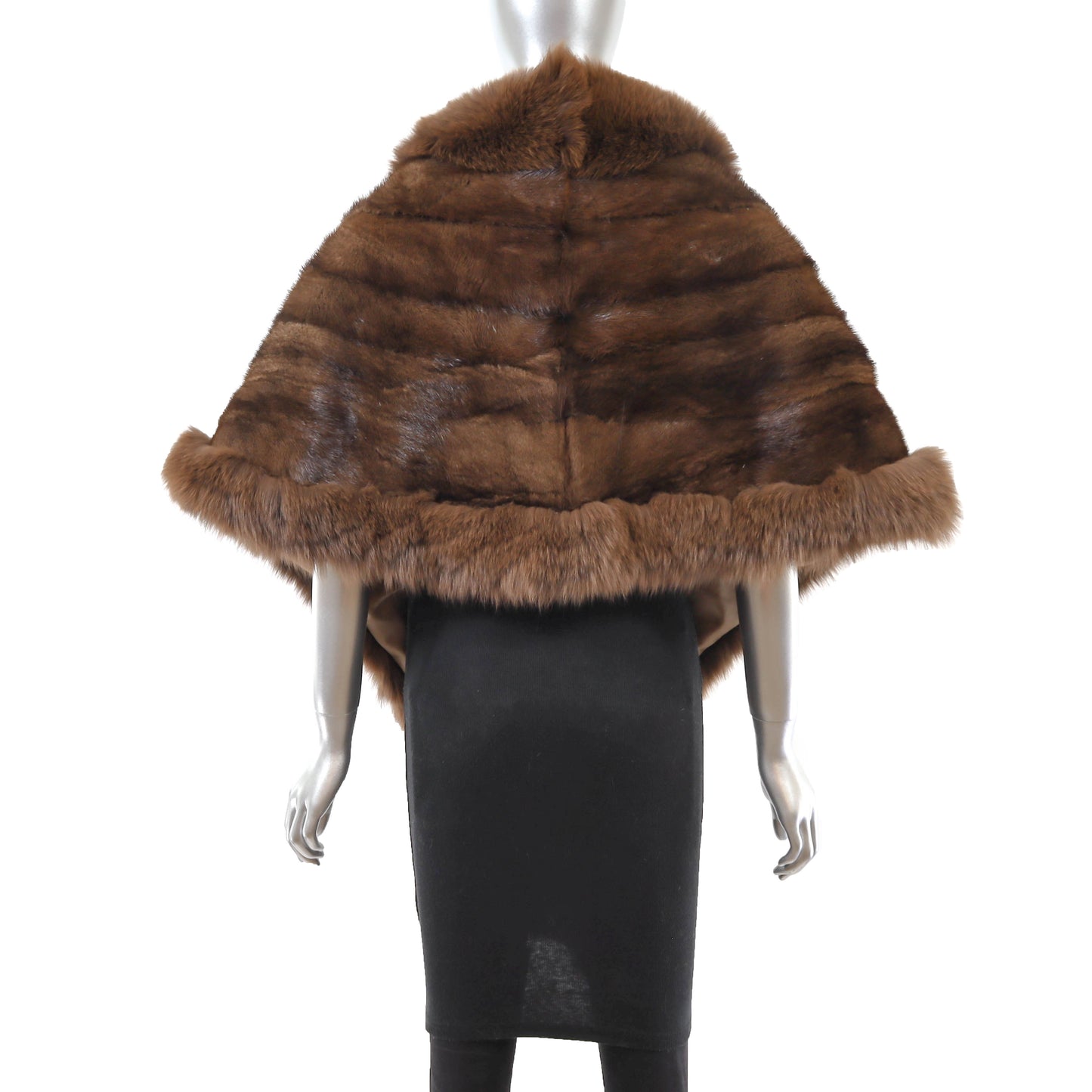 Brown Mink Stole with Fox Trim- Size Free