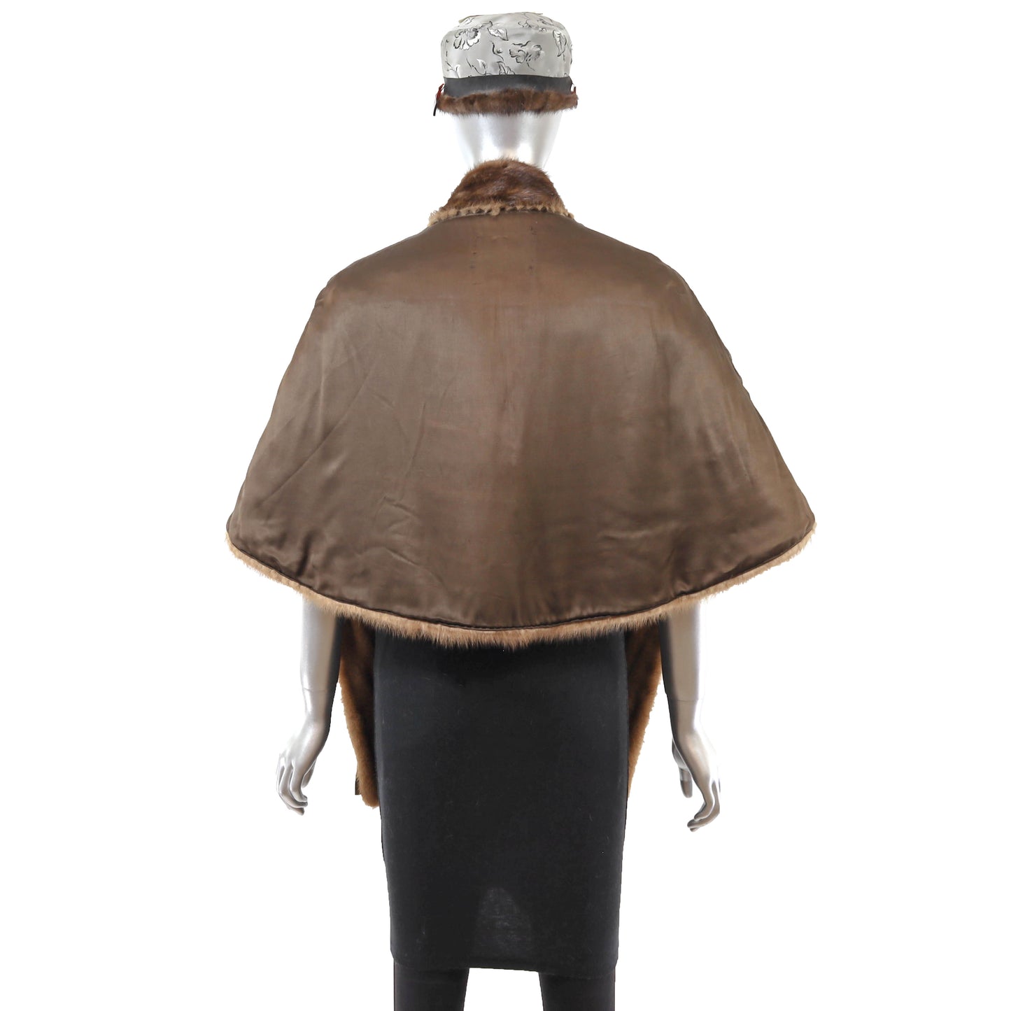 Brown Mink Stole with Matching Hat and Scarf- Size Free