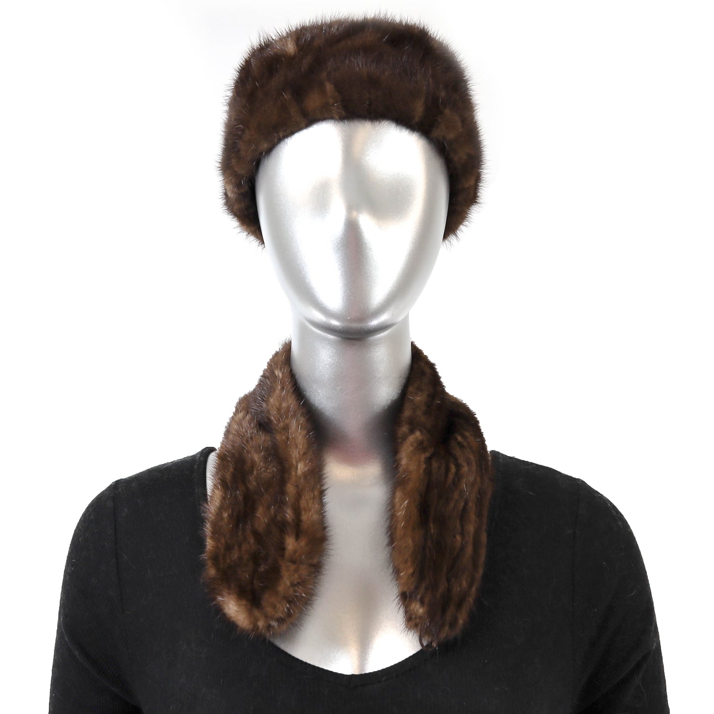 Brown Mink Stole with Matching Hat and Scarf- Size Free